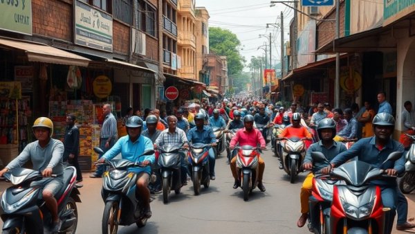 Bustling Ugandan market scene, illustrating economic growth.
