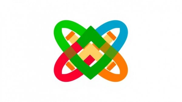 Abstract woven pattern logo, intertwining lines, white background.