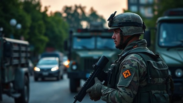 South Africa deploys soldiers with military vehicles under dusk lighting.