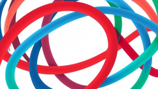 Abstract interwoven multicolored arcs representing unity.