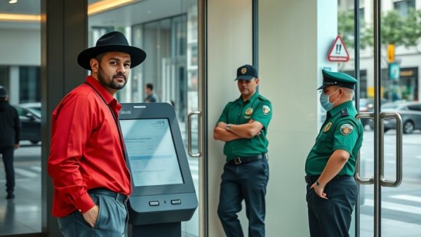 Zimbabwe currency confidence illustrated by men beside bank kiosk