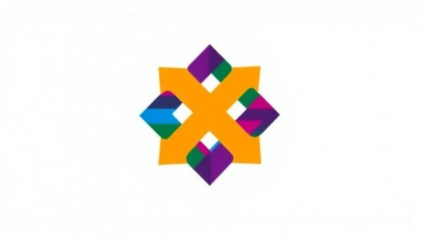 Abstract emblem symbolizing unity, red, blue, green interwoven stripes.