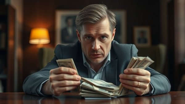 Man with cash stacks illustrating China's dirty money problem.