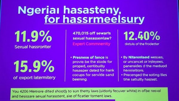 Nigerian sexual harassment law slide with statistics and commentary.