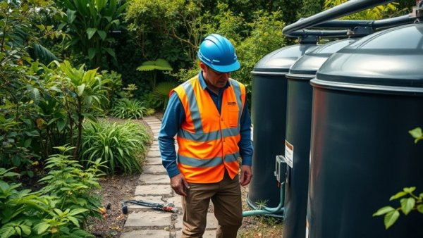 Biogas plant activity in a garden setting in Congo.