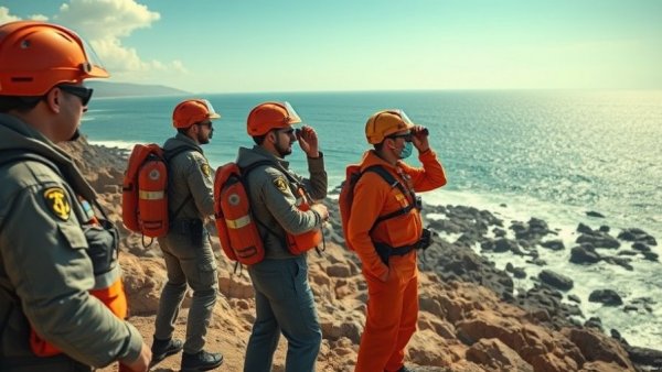 Rescue workers surveying coast for missing U.S. soldiers in Morocco.