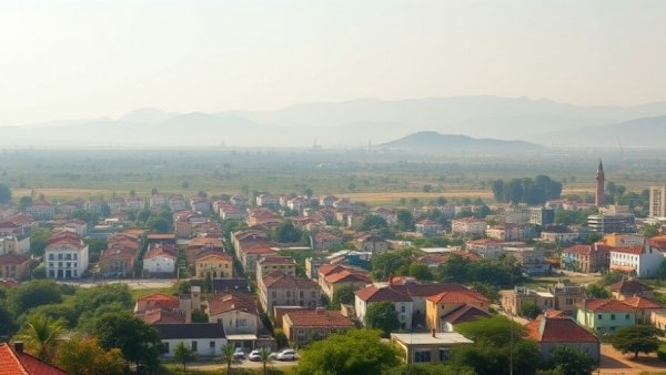 Expansive view of Mali cityscape under a hazy sky.
