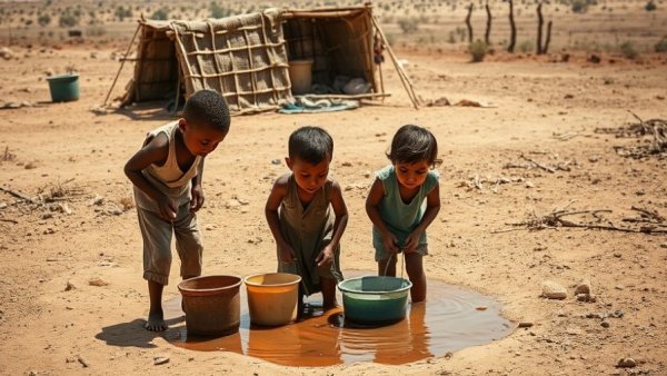 Children collect water in Sudan, showing acute food insecurity challenges.