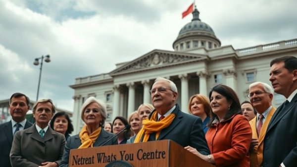 Politicians at a podium discuss Iran war resolution vote.