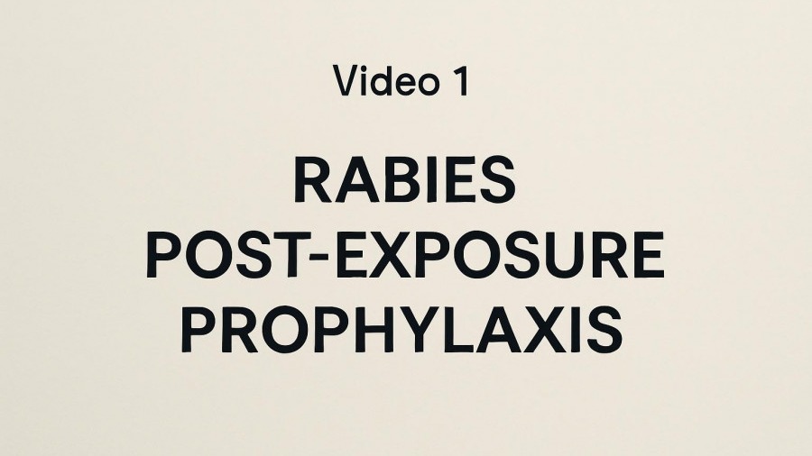 Minimalist title slide on rabies prevention and vaccine administration.