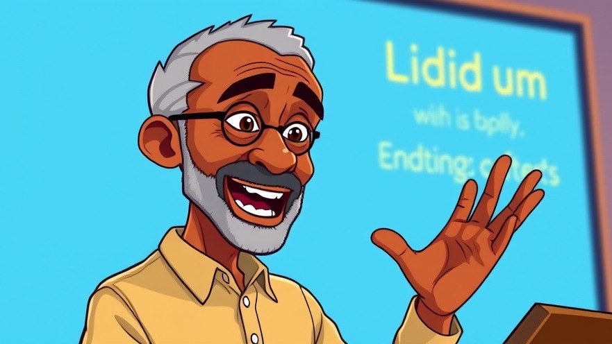 Elderly African man giving a lecture on Agentic AI in a vibrant cartoon style.