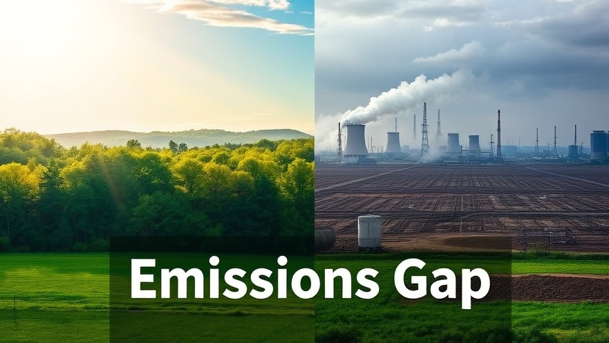 Emissions Gap: A visual contrast of vibrant forest and pollution, highlighting climate change urgency.