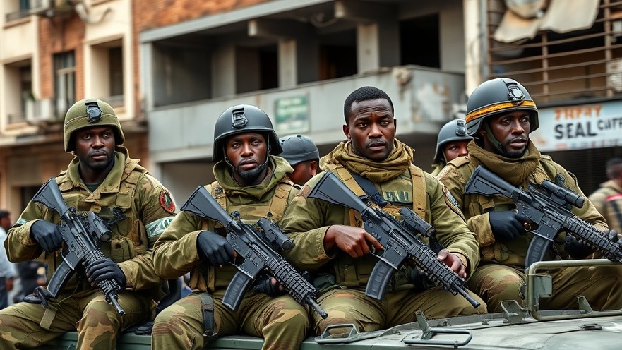 Sudanese conflict soldiers in modern gear on a military vehicle, reflecting the refugee crisis.