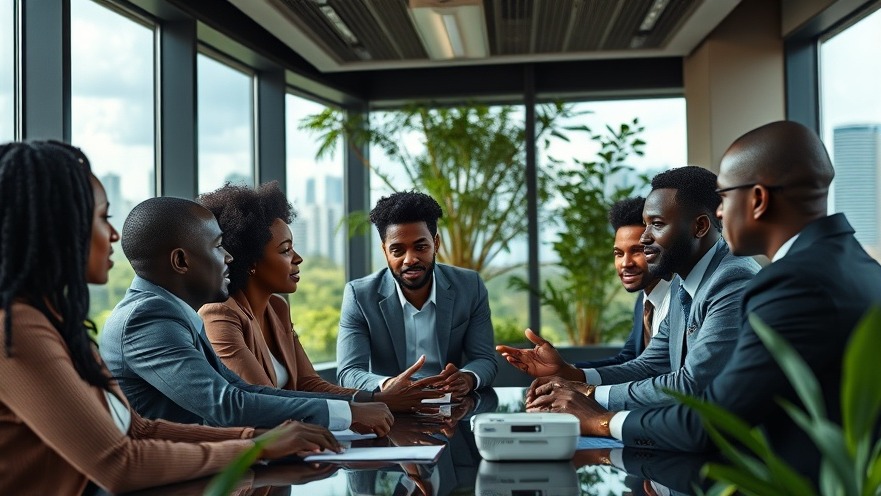 African professionals in a modern business meeting discussing startup funding opportunities.