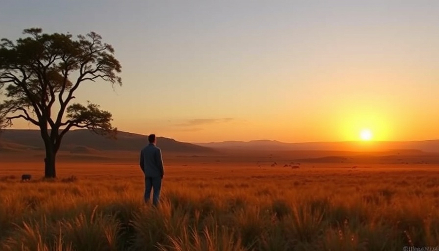 Solitary figure in African savannah sunset, symbolizing wildlife protection in Africa.