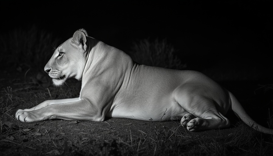 African lioness at night in conservation area.