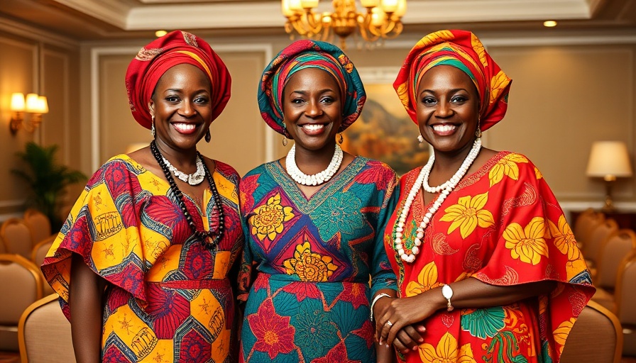 Women in Africa leadership, smiling group in traditional attire.