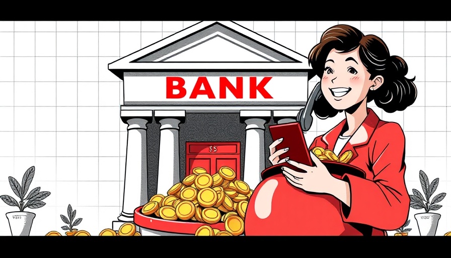 Tech Hiring Nigerian Banks illustration with bank and gold coins.