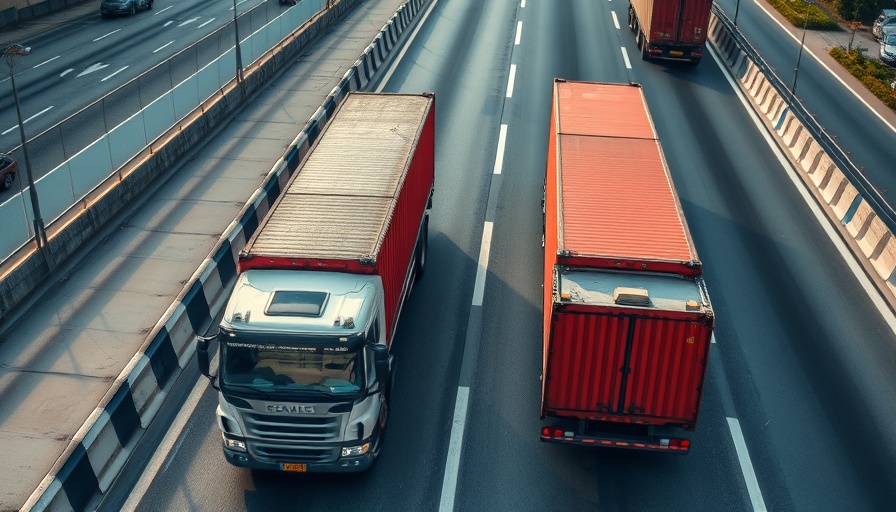 Aerial view of used heavy-duty vehicles on highway