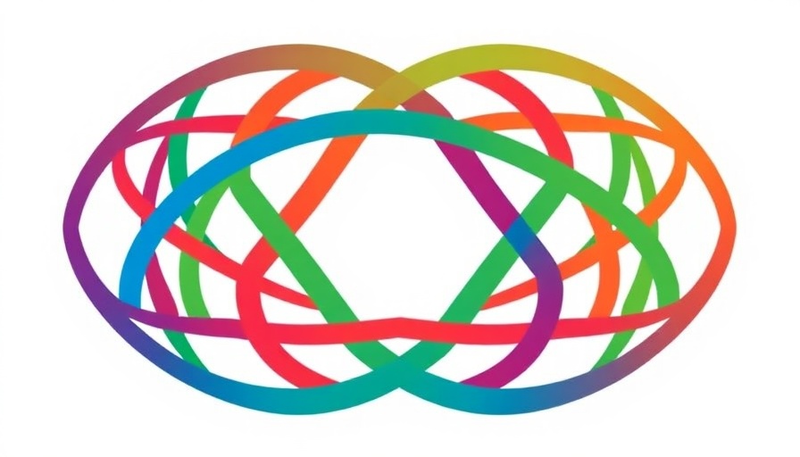 Colorful abstract logo with interwoven lines.