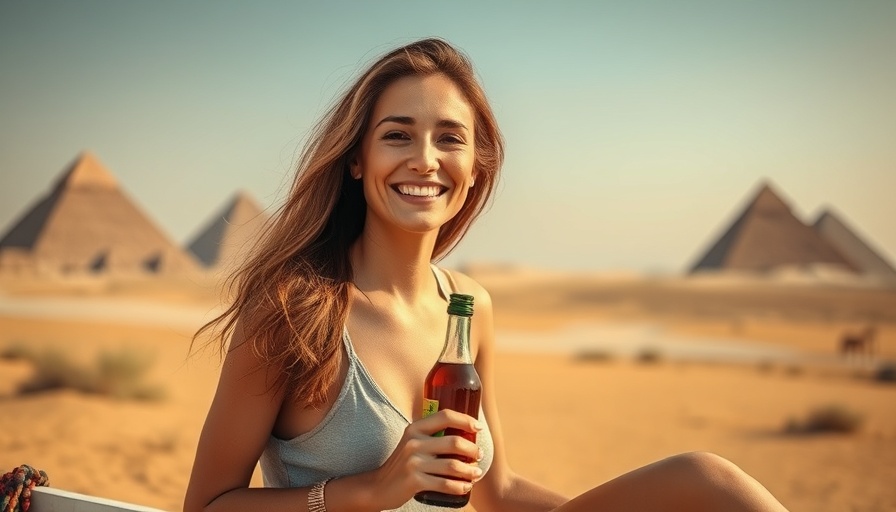 Digital Nomads: Woman in desert with pyramids.