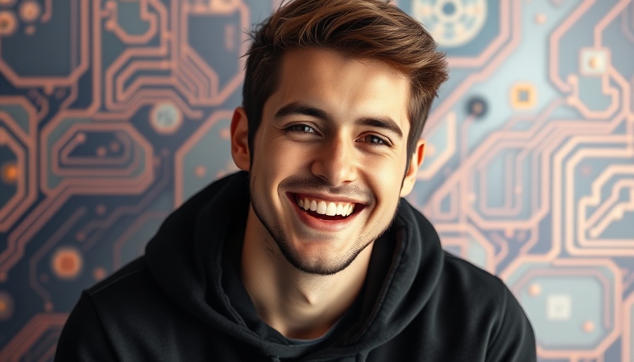Smiling man with tech-themed background, AI in Africa.