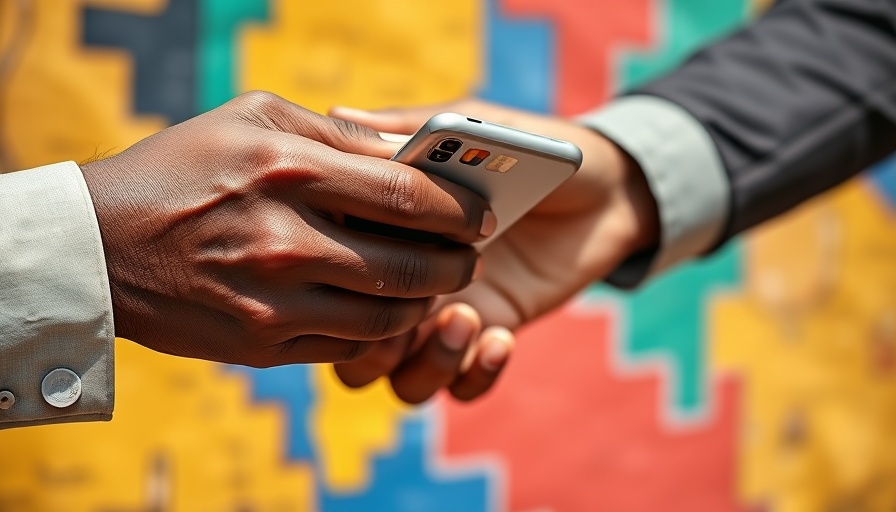 African fintech transaction with mobile phone and card exchange.