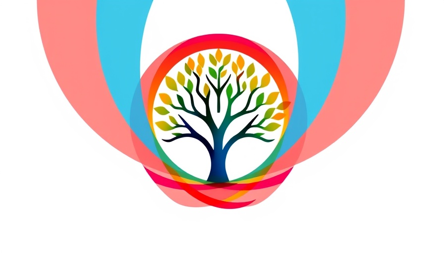 Colorful abstract logo with intersecting lines representing solidarity with Gaza.