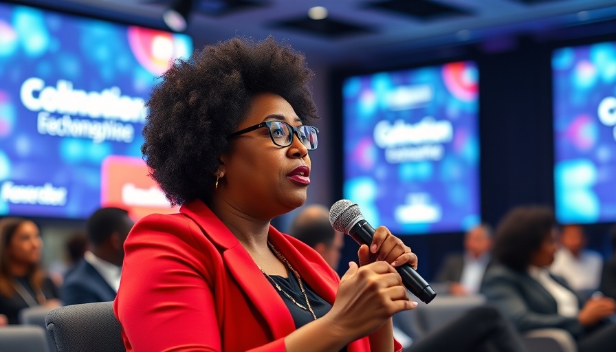 Middle-aged woman at African AI conference panel discussion.