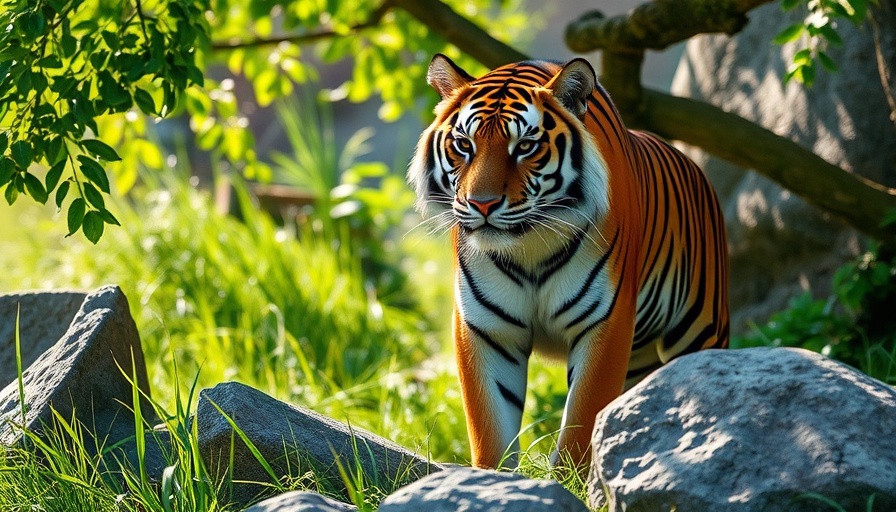 CITES 50 years wildlife trade protection featuring a Bengal tiger in natural habitat.