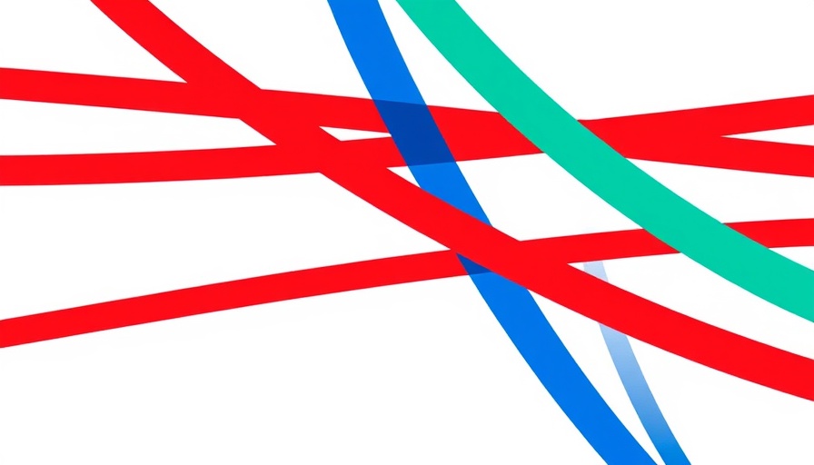 Abstract design with interwoven red, blue, and green lines symbolizing Zimbabwe ZBC license requirements.
