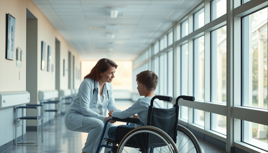 Supportive hospital scene with child in wheelchair, highlighting preventable liver cancer risk factors.