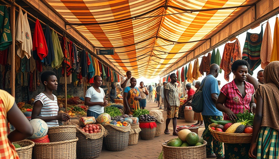 Vibrant African market scene highlighting local commerce.