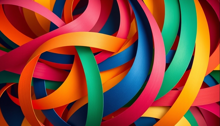 Abstract intertwining colored stripes forming an artistic pattern