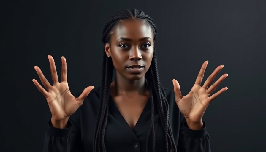 Woman performing real-time sign language interpretation Africa.