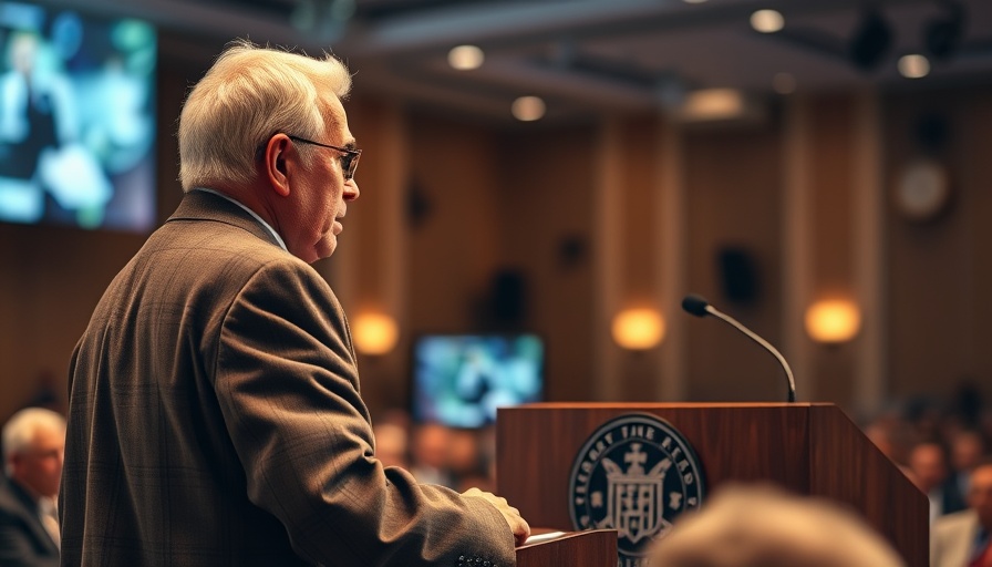 UN official giving speech at conference podium with audience.