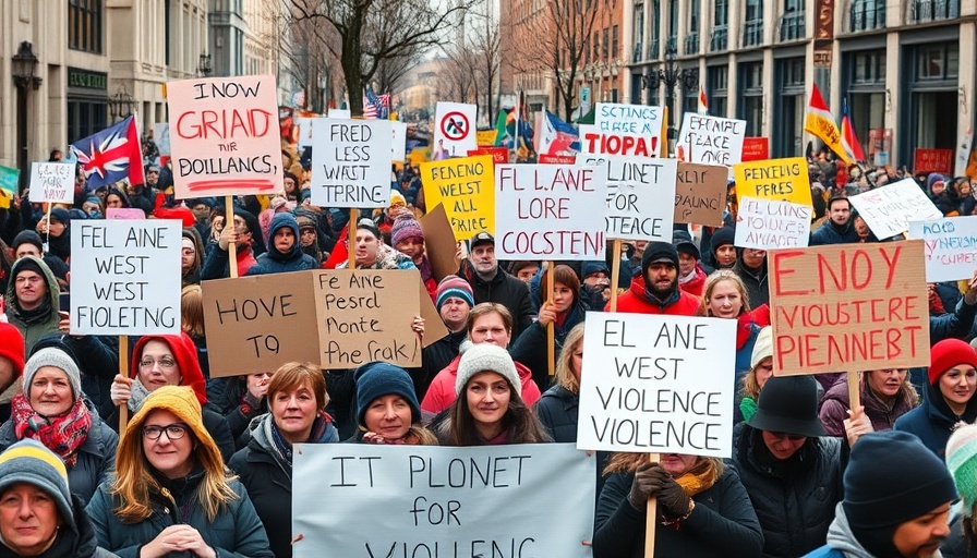 Crowded protest against Gaza genocide on city street, diverse group.