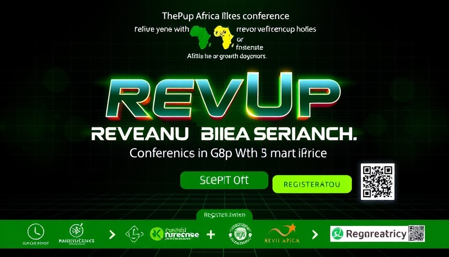 RevUp Africa revenue growth event poster with conference details.