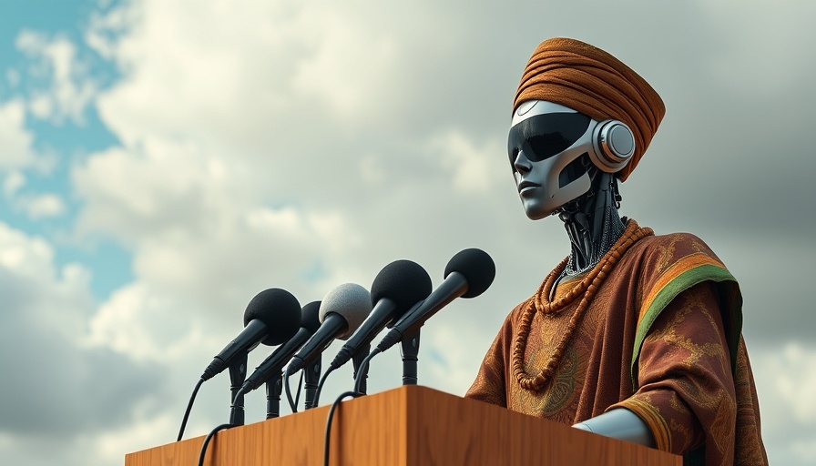 AI in Africa: Robot in traditional attire at press conference.