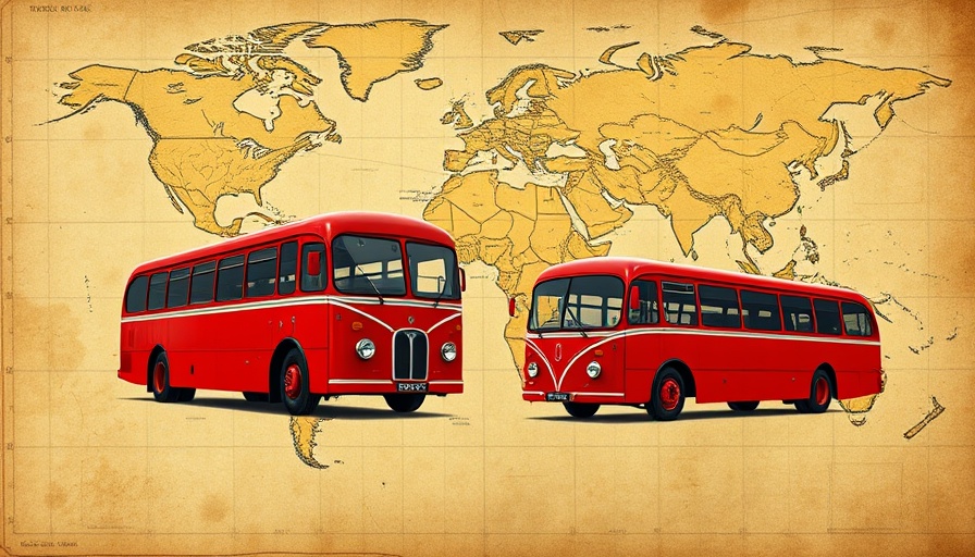 Stylized map with vintage buses and headline about Oluwaleke Fakorede bike accident.