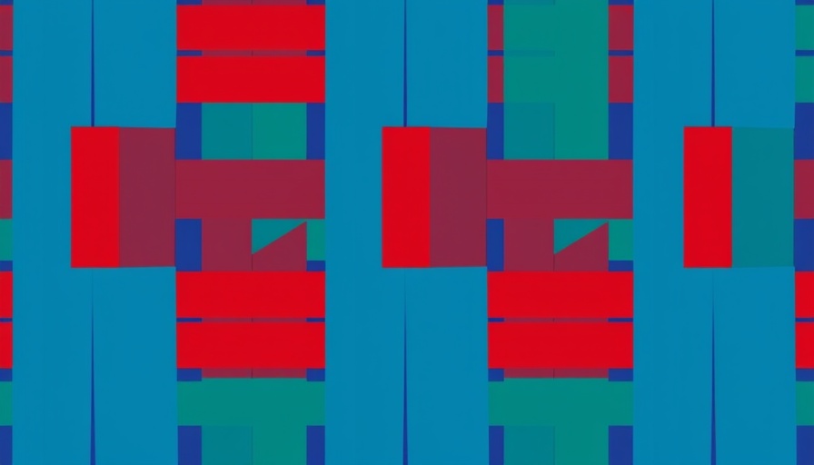 Abstract woven design with blue, red, green lines.