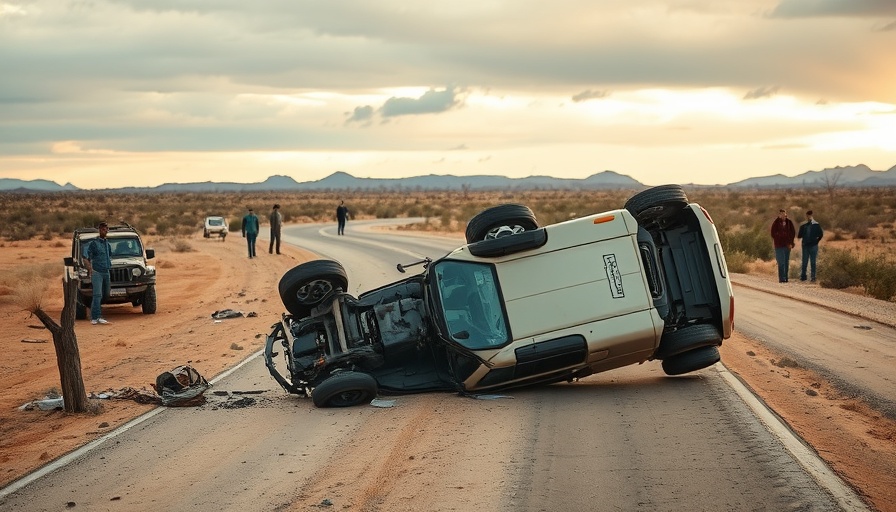 Namibia traffic collision with overturned vehicle on rural road.