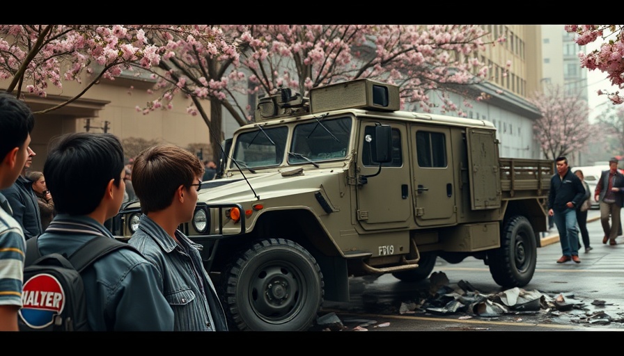 Scene of accident involving a large vehicle observed by onlookers.