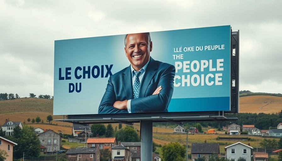 Cameroon presidential election campaign billboard with rural backdrop.
