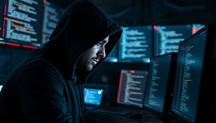 Encrypted data analysis by hooded figure, Africa Cyber Crime theme