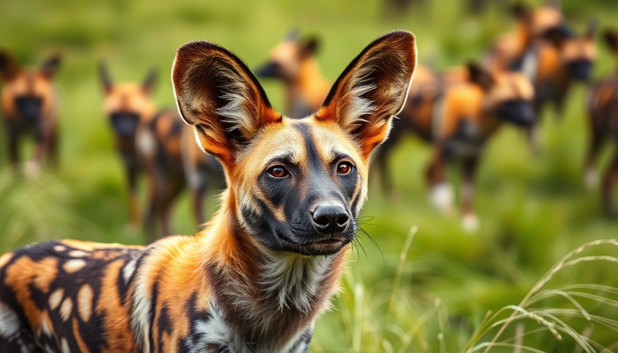 Close-up of African wild dog in savannah for diet research.