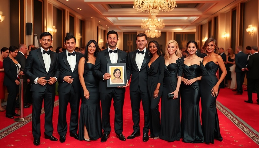 Formal group photo at red carpet event, Voice of Hind context.