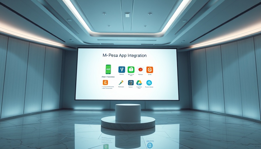 M-PESA app integration display in a modern presentation room.
