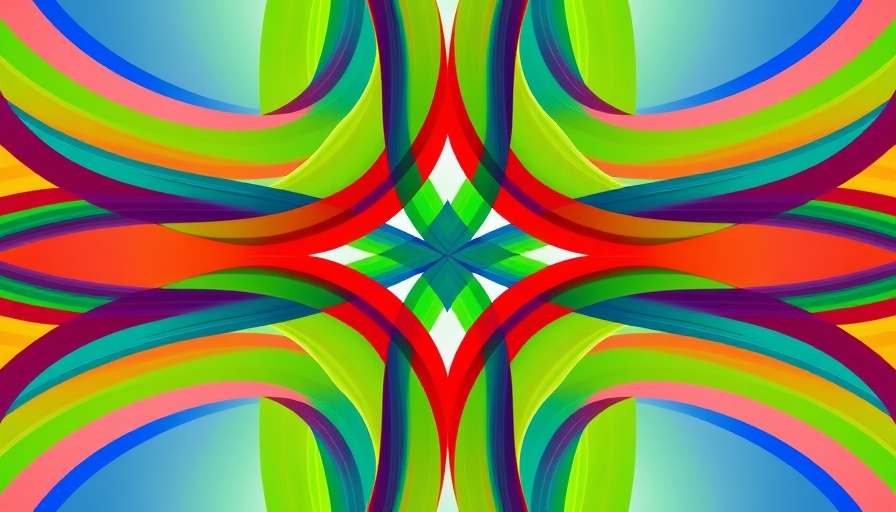 Interwoven colored design with red, green, and blue strips, abstract art