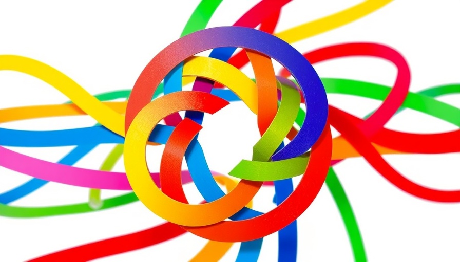 Abstract logo symbolizing unity and diversity, colorful interwoven lines